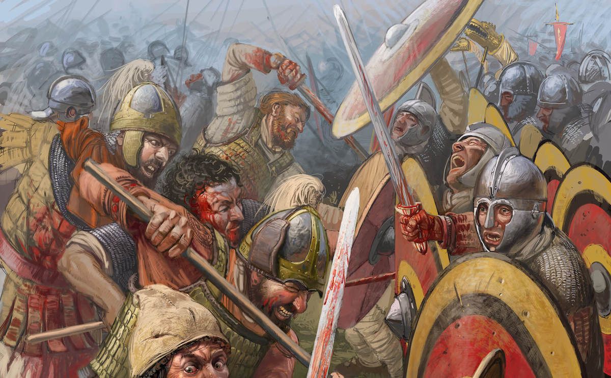 Fragmento de la ilustración de portada de Antigua y medieval n.º 50: La batalla de Adrianópolis. © Radu Oltean.