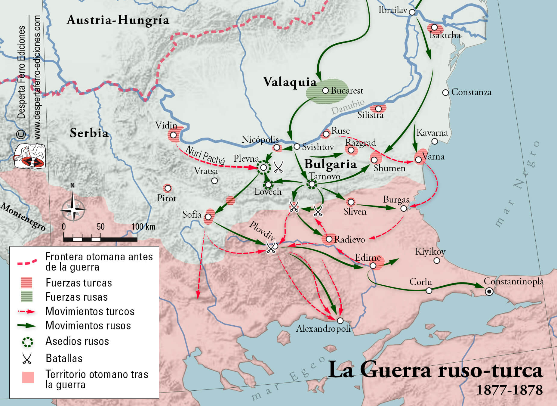 Mapa de la Guerra ruso-turca de 1877-1878