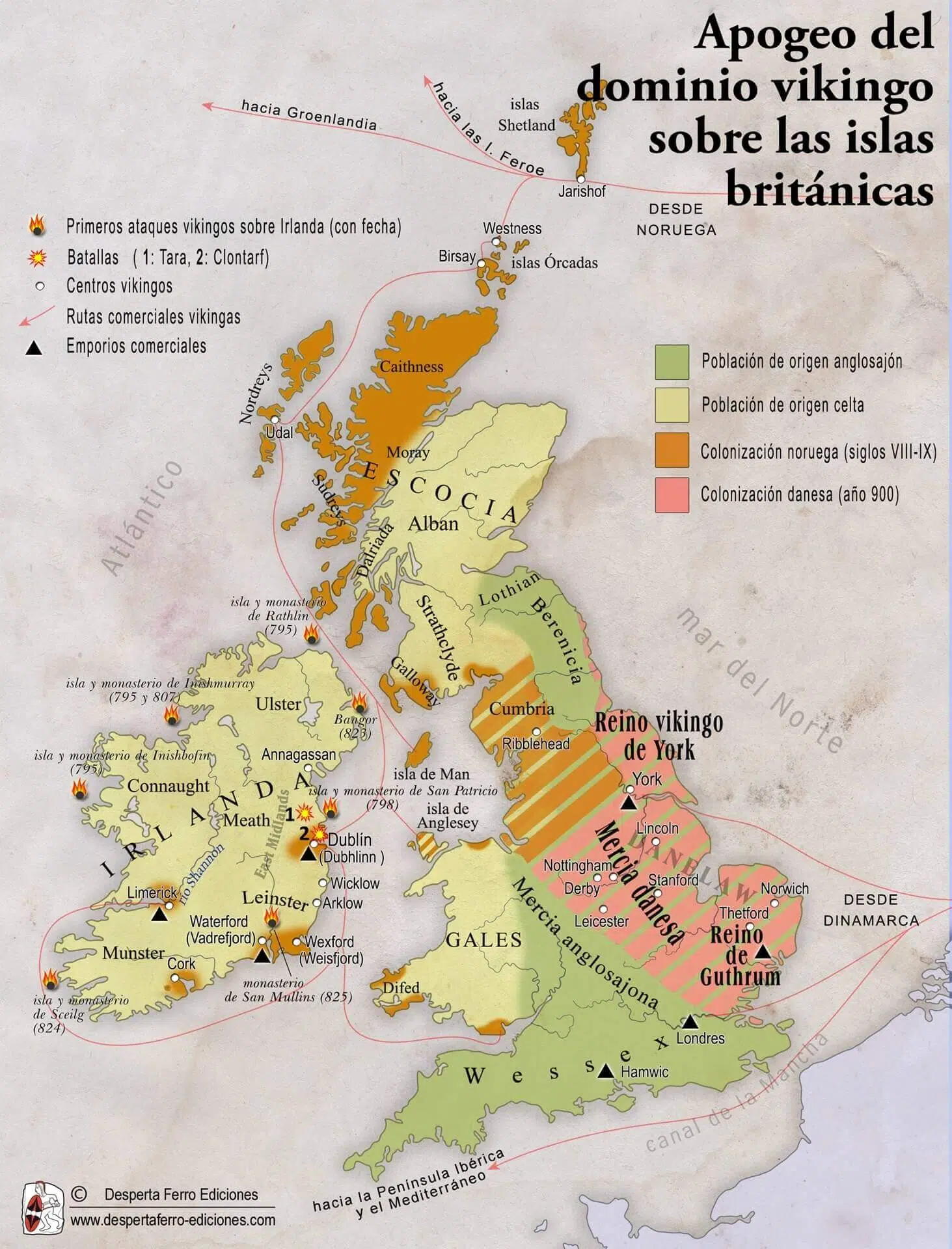 Mapa vikingos en Irlanda islas británicas Inglaterra