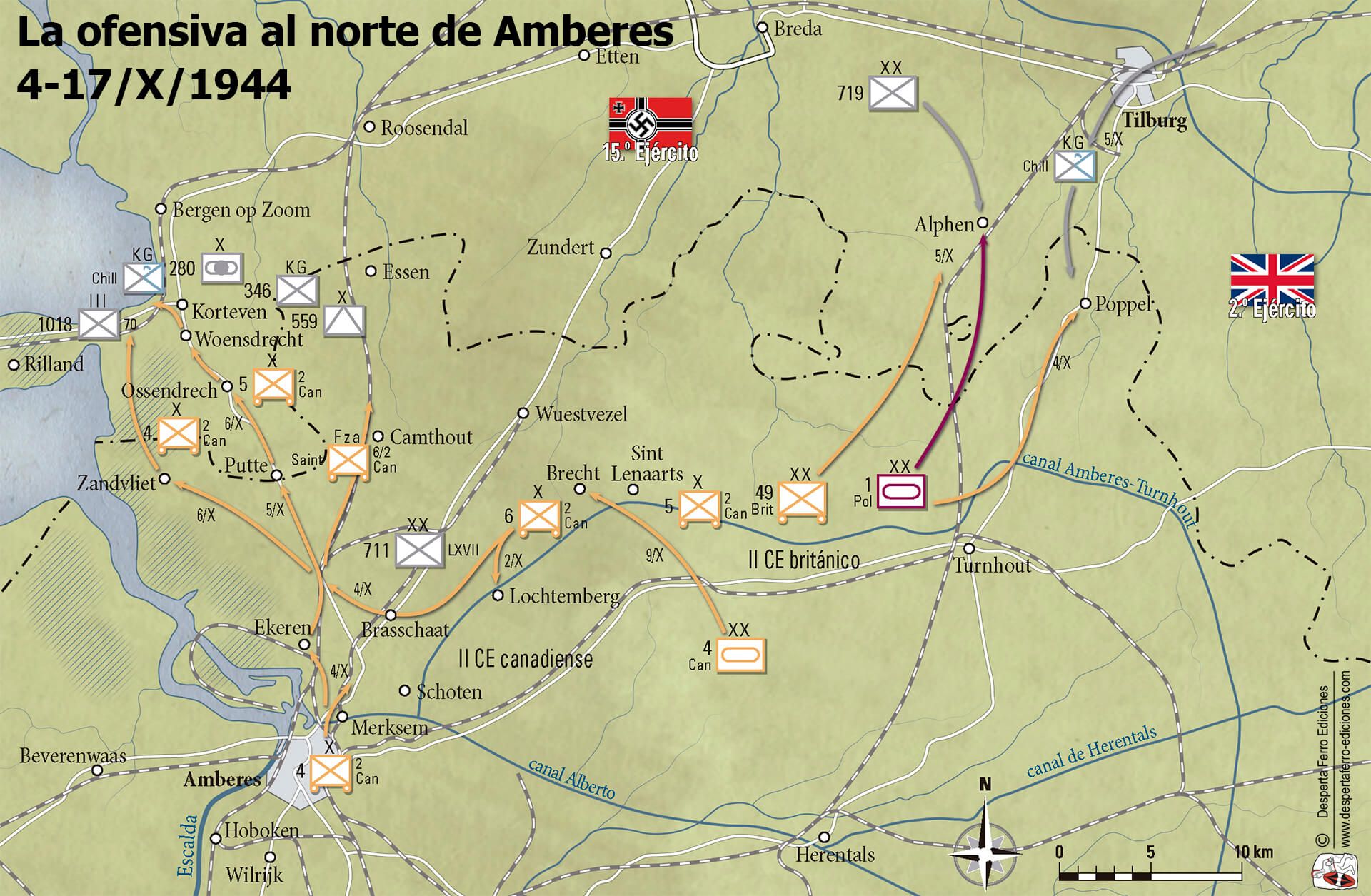ofensiva norte Amberes liberación de Holanda 1944