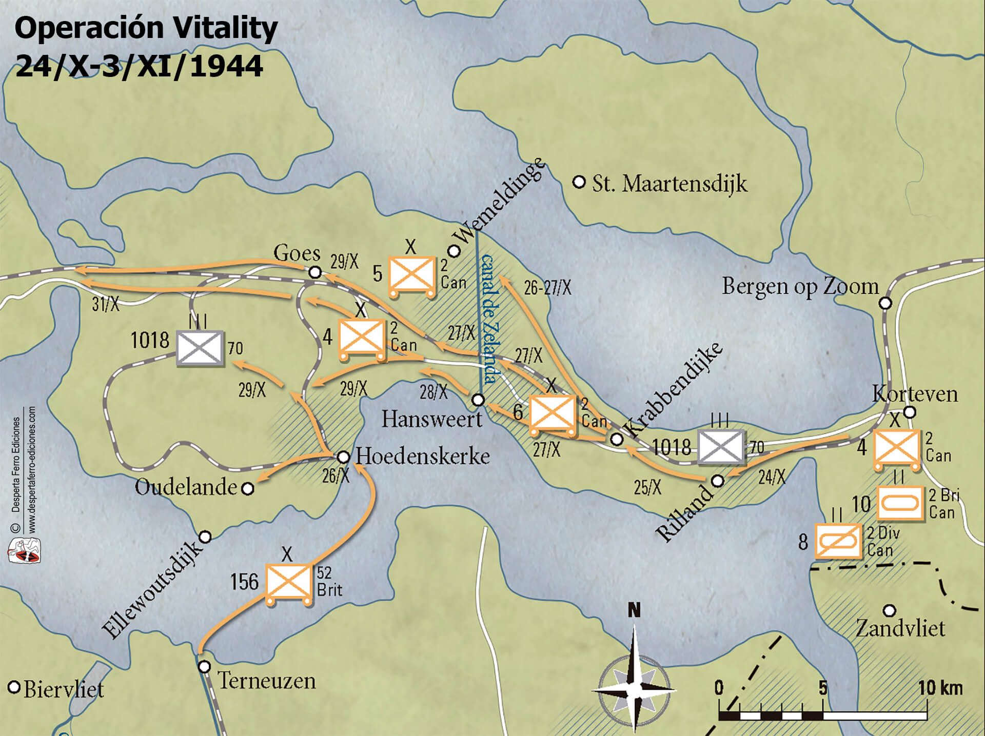 mapa operación vitality Walcheren holanda 1944