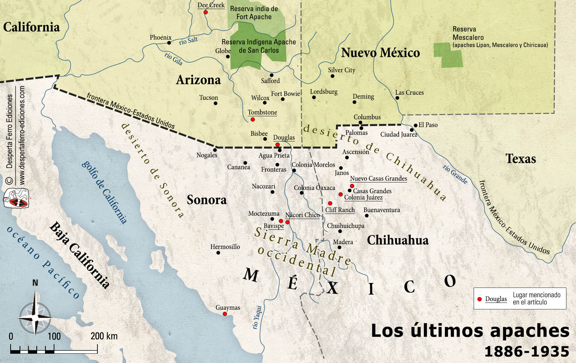 mapa últimos apaches broncos México Sonora Arizona 