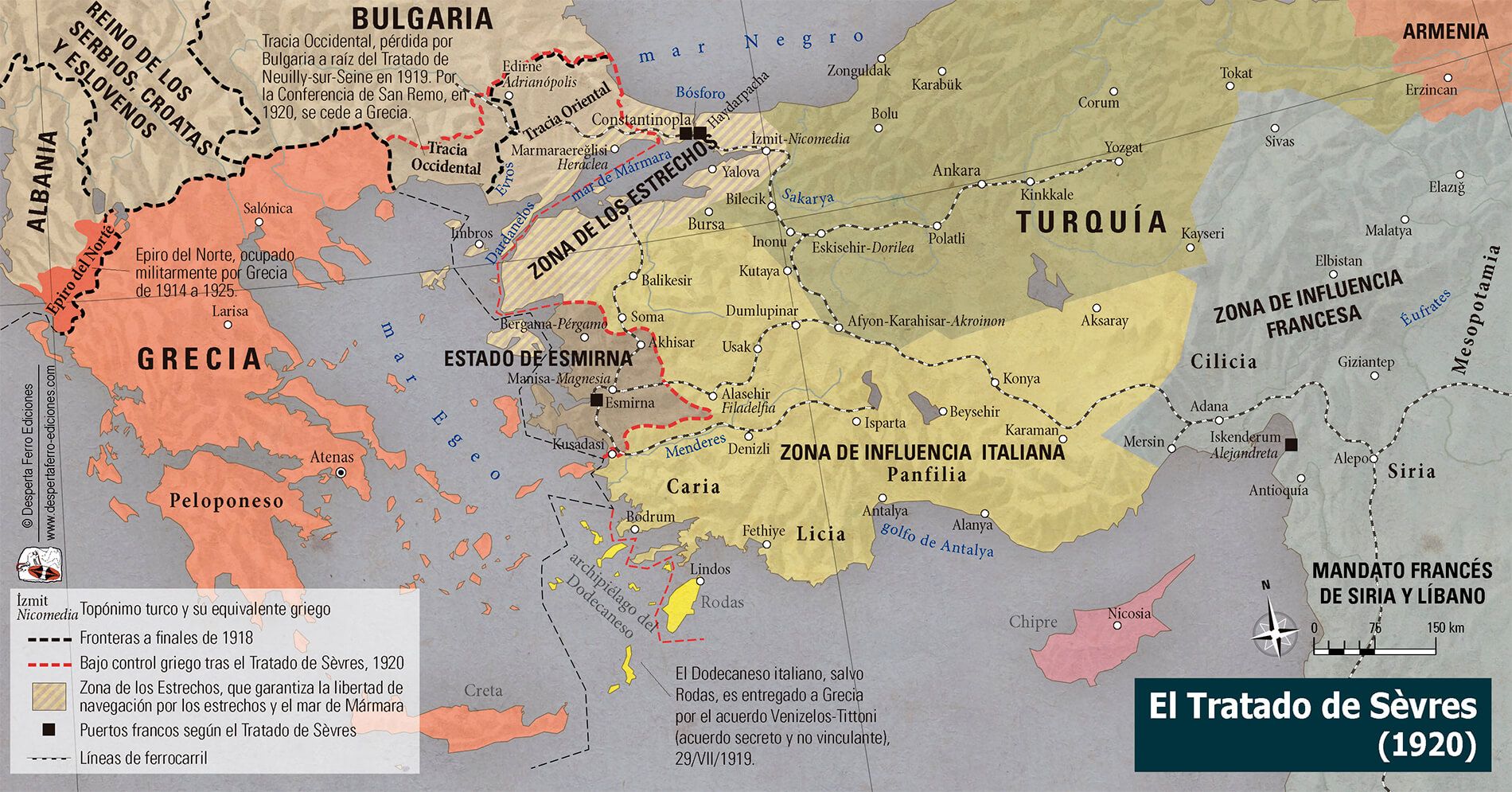 Mapa tratado de Sevres guerra greco-turca