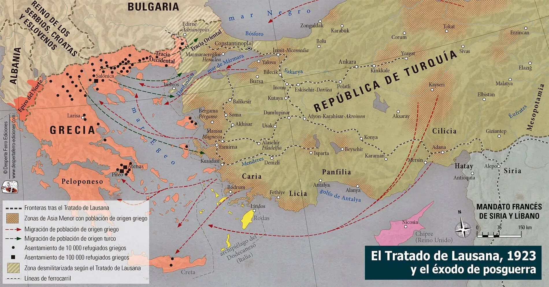 mapa tratado de Lausana consecuencias guerra greco turca