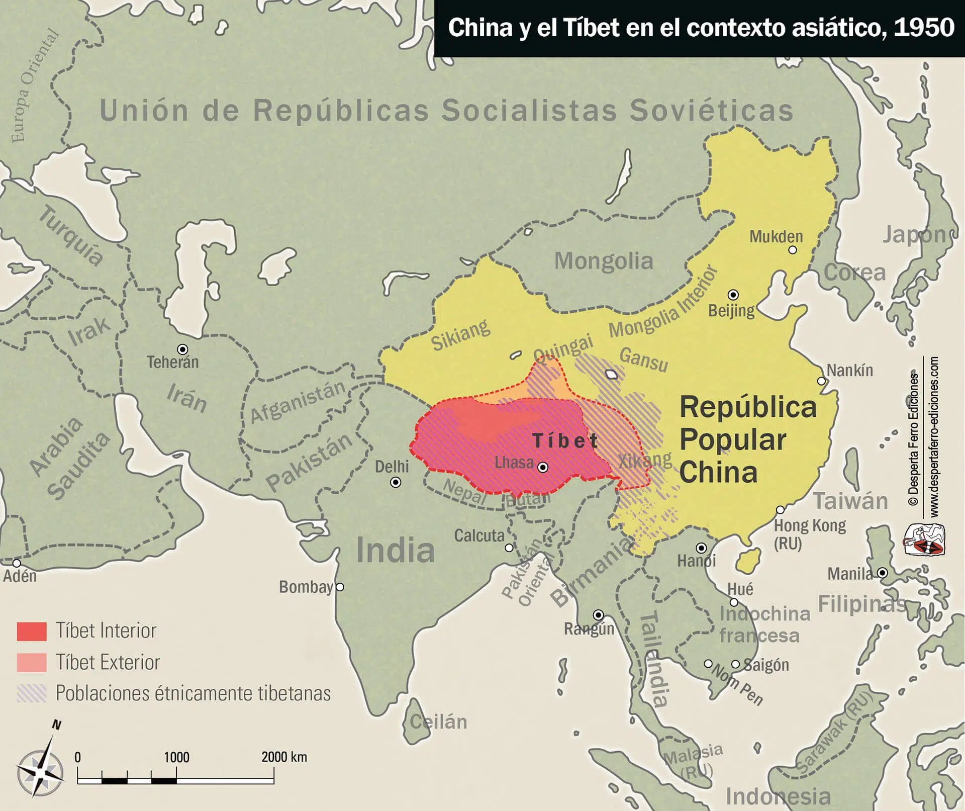 Mapa de invasión China del Tíbet