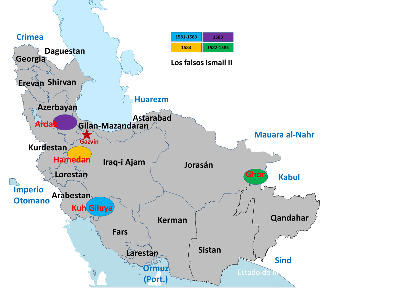 Mapa Iran sha Ismail II reyes usurpadores historia Asia Oriente Medio 