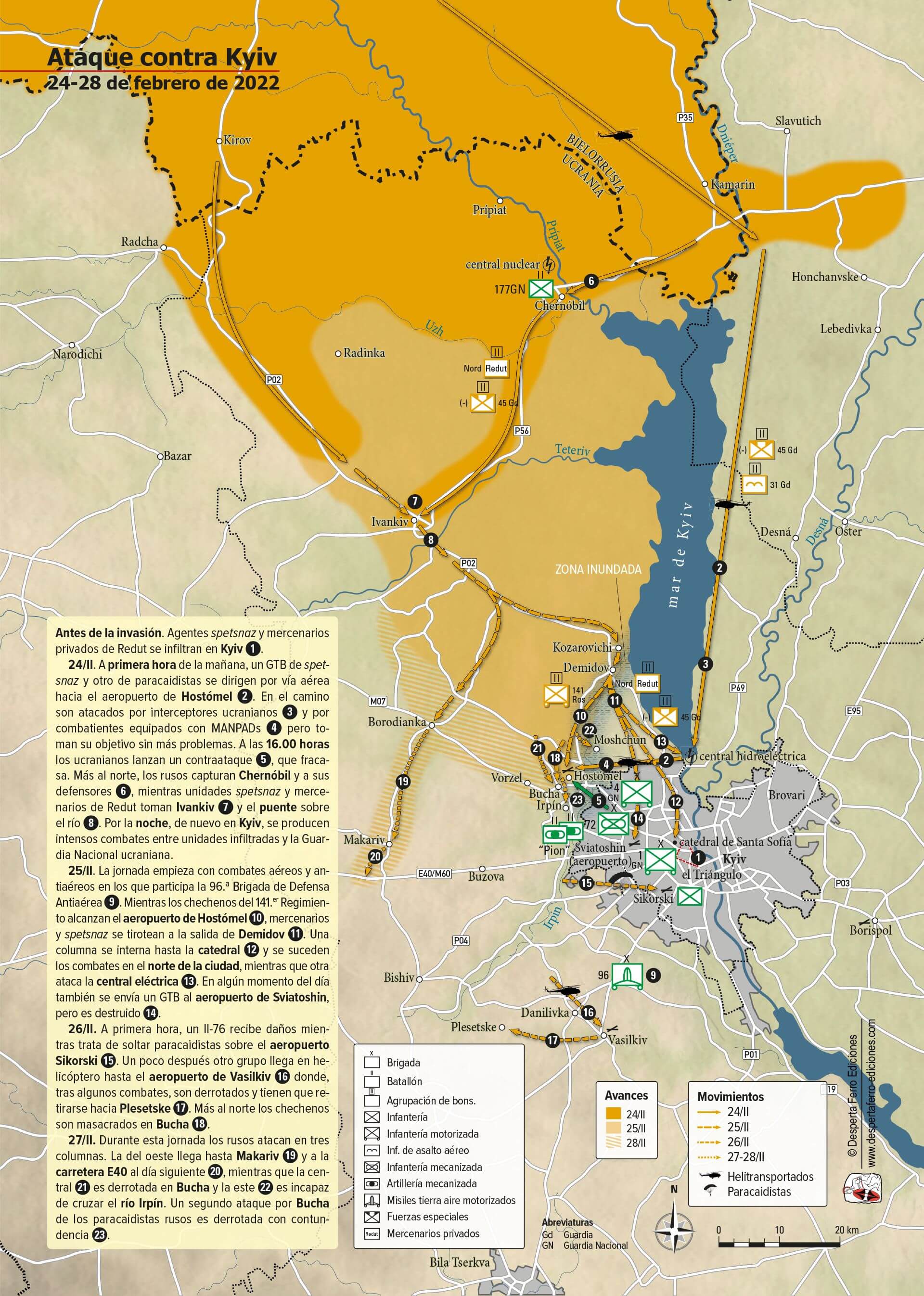 mapa ataque contra kiev kyiv febrero 2022 invasión rusa guerra de Ucrania