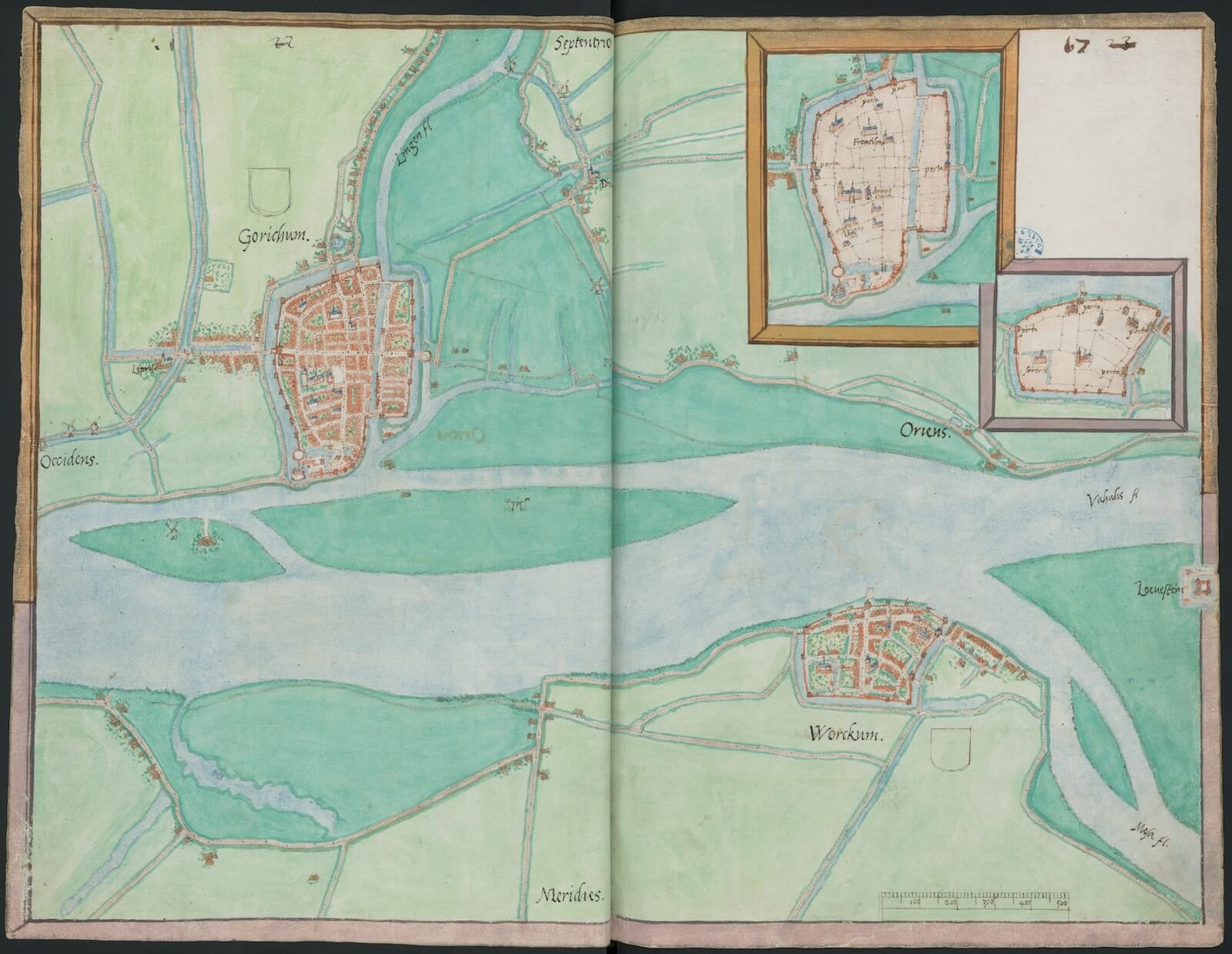 Mapa de las villas de Gorcum y Woudrichem y del castillo de Loevestein guerra de flandes