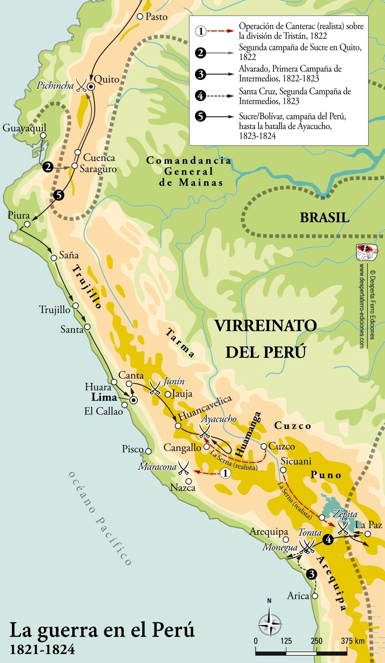 Mapa de la campaña de Junín y Ayacucho Perú, 1824